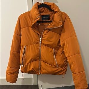 Deluc Orange Puffer Jacket with Quilted Design and High Collar